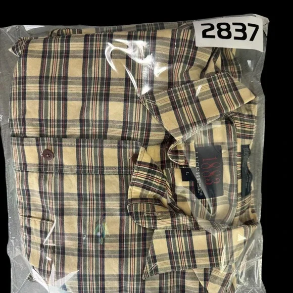 Lucchese 1883 Mens Tan Plaid Long Sleeve Western Button Down Shirt Large- Cotton - Picture 8 of 8